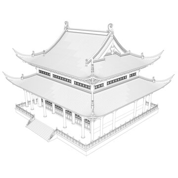 中式古建筑線稿圖畫