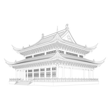 中式古建筑線稿圖畫