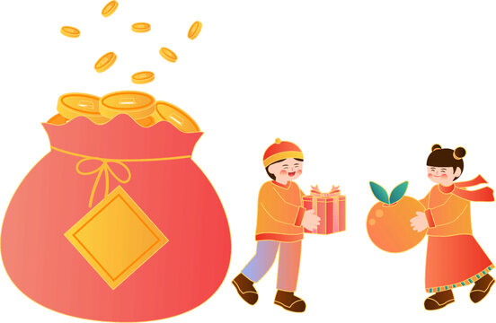 新年孩子交換禮物人物元素