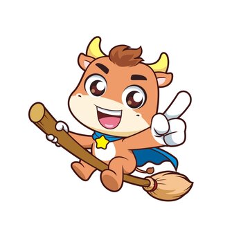 卡通可愛小牛魔法師形象矢量圖