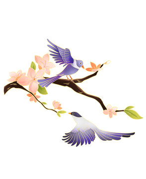 國潮中式七夕節(jié)日喜鵲插畫