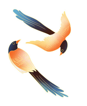 國潮中式七夕節(jié)日喜鵲插畫