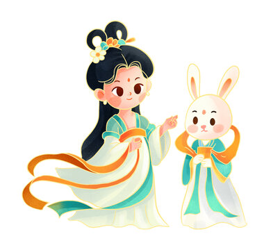 嫦娥玉兔手繪插畫