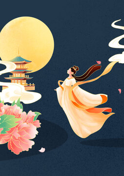 中秋節(jié)日嫦娥插畫