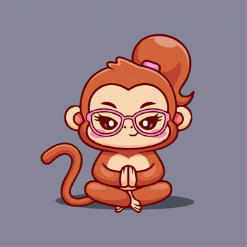 可愛小猴子瑜伽Q版卡通插畫