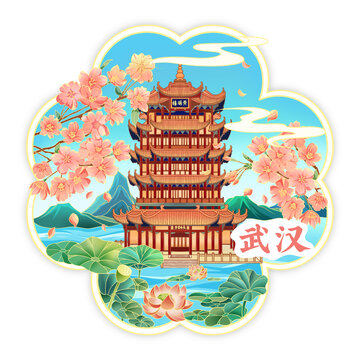 武漢黃鶴樓插畫
