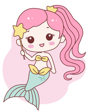 可愛卡通美人魚矢量插畫