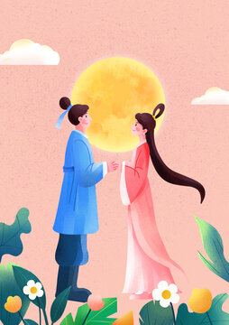 國潮中式七夕節(jié)日插畫