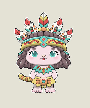 印第安女孩矢量卡通插畫