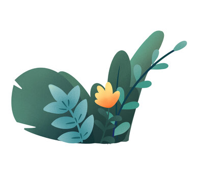 可愛綠色花草插畫