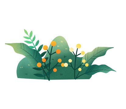 可愛綠色花草插畫