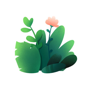 可愛綠色花草插畫