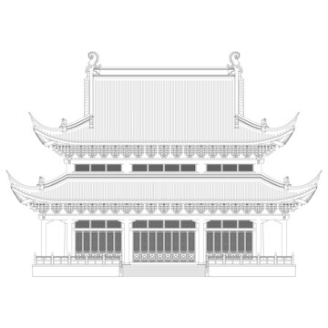五開間重檐大殿線稿圖