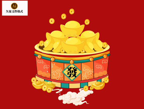 發(fā)財(cái)桶新年元素素材