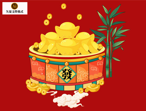 發(fā)財(cái)桶新年元素素材