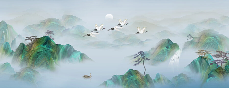 青綠國畫山水圖