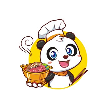 卡通可愛熊貓廚師端火鍋頭像