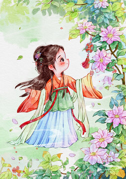 古風鐵線蓮少女
