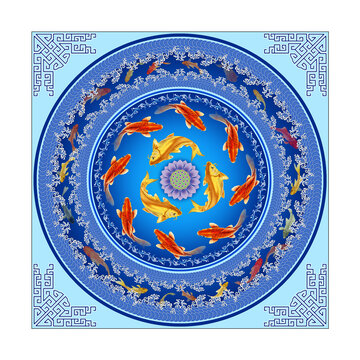 鯉魚浪花裝飾圖案