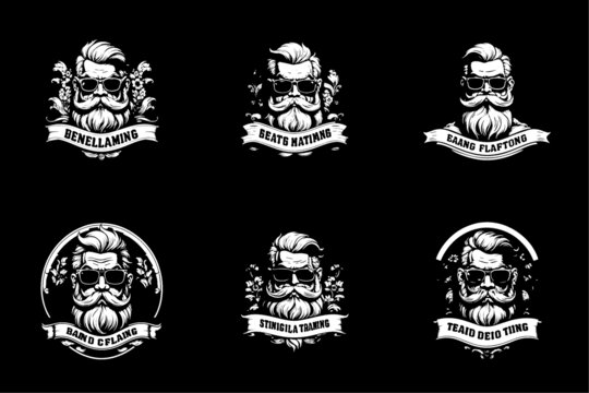 潮流大胡子墨鏡老人黑白LOGO