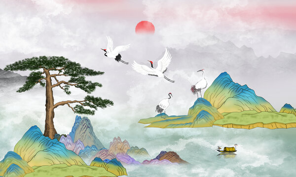 迎客松千里江山圖