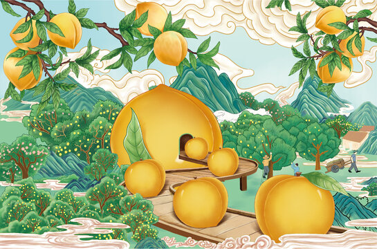 黃桃包裝插畫