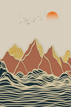 抽象線條山