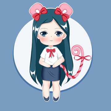 Q版卡通動(dòng)物女孩插畫