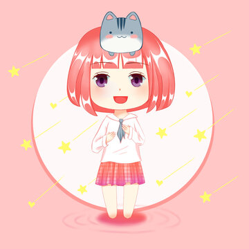 Q版卡通倉鼠女孩插畫