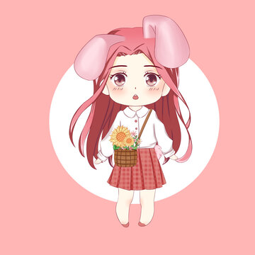 Q版卡通兔耳朵女孩插畫