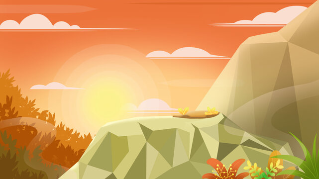 爬山山頂扁平風(fēng)插畫背景