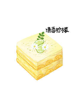 清香檸檬提拉米蘇插畫(huà)元素