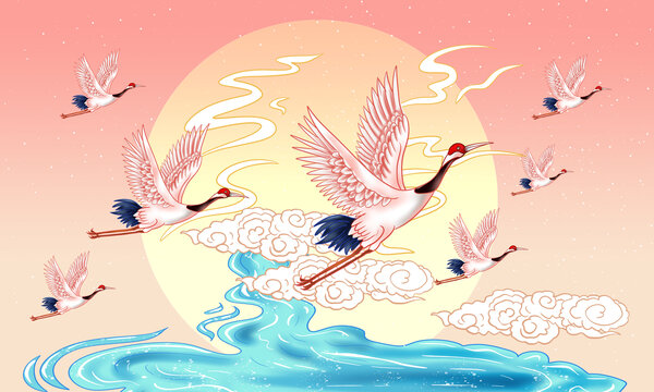 手繪丹頂鶴插畫(huà)