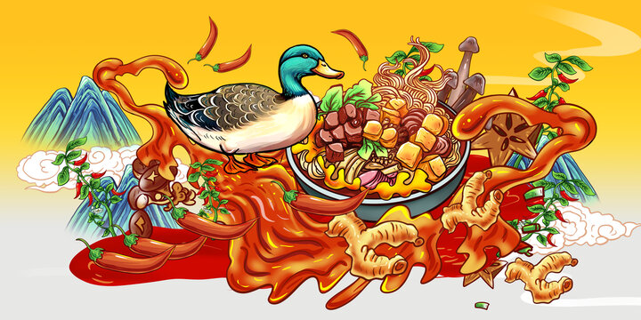 鴨血粉絲插畫