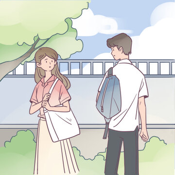 手繪七夕情人節(jié)情侶回眸一撇