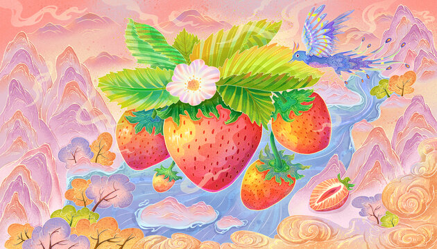 原創(chuàng)草莓包裝插畫分層文件
