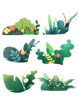 可愛綠色花草插畫
