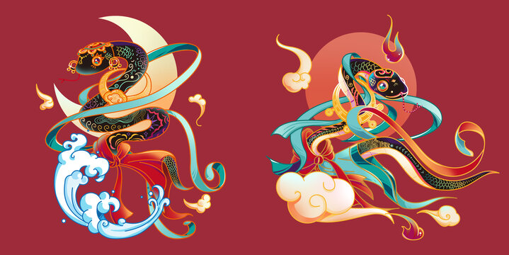 生肖蛇IP敦煌蛇國風(fēng)插畫