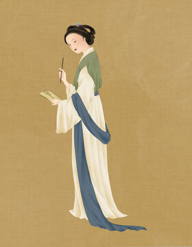 拿書仕女圖