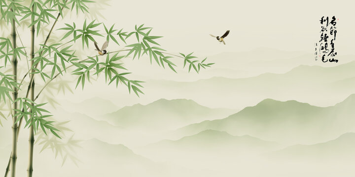 新中式花鳥竹林背景
