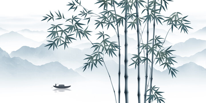 新中式意境竹林背景