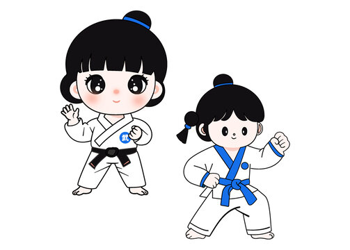 跆拳道運動可愛小女孩插畫
