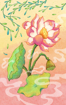 原創(chuàng)夏天蓮花插畫精細(xì)分層文件