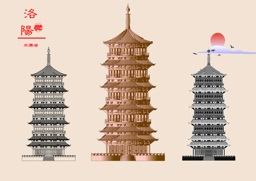 洛陽(yáng)朱櫻塔手繪