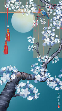古風(fēng)梨花花鳥畫