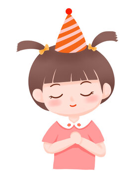 女孩生日插畫(huà)許愿