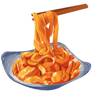 西安美食水彩手繪搟面皮