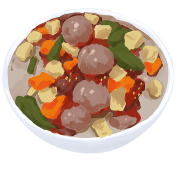 西安美食水彩手繪肉丸胡辣湯