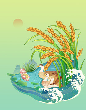 國(guó)風(fēng)生態(tài)大米插畫(huà)海報(bào)