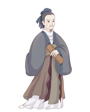 拿著書卷的孟子古人插畫